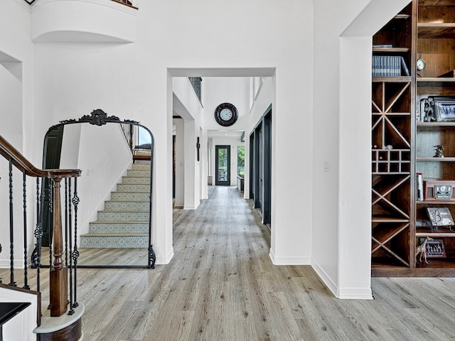 foyer entrance with light wood-type flooring