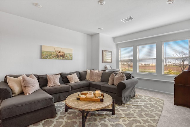 living room with light carpet