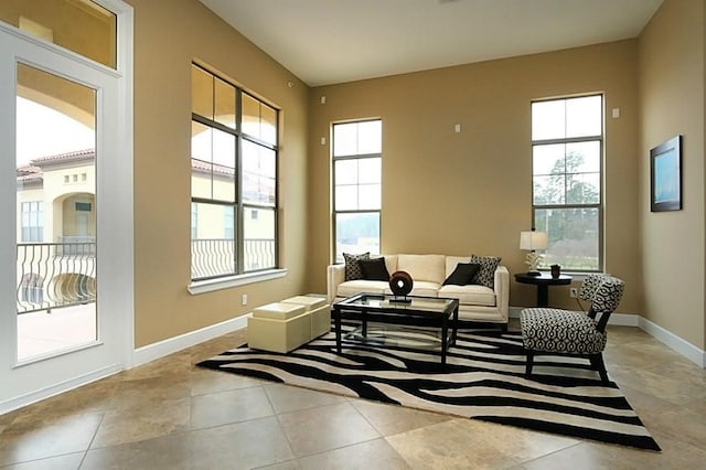 sitting room with light tile patterned floors