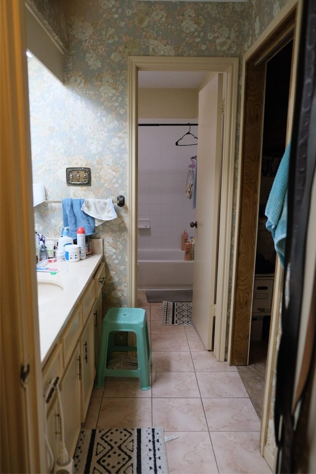 bathroom with vanity and tile patterned floors