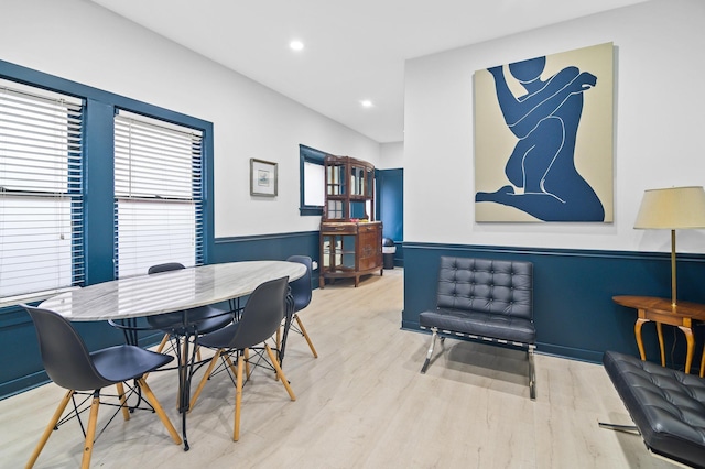 dining area with light wood-type flooring