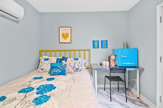 bedroom with an AC wall unit