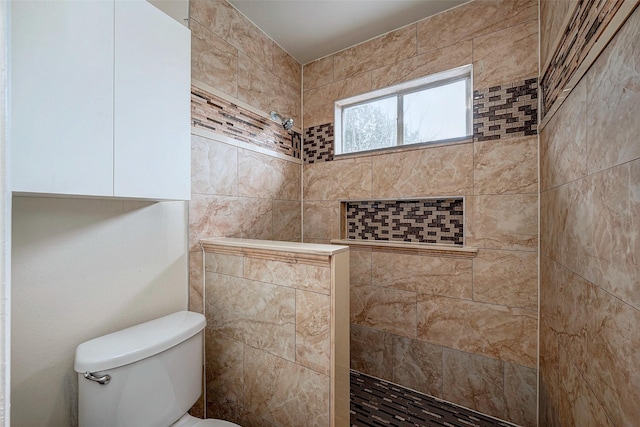 full bathroom featuring a walk in shower and toilet