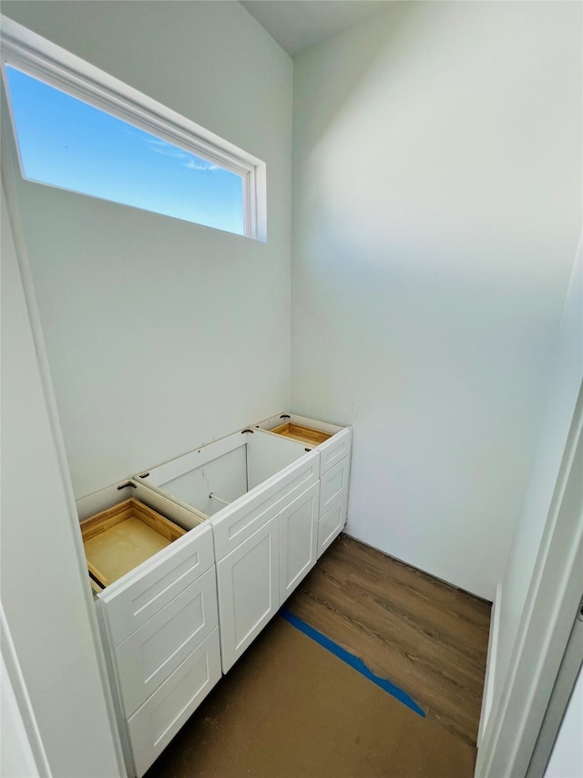 bathroom with hardwood / wood-style floors