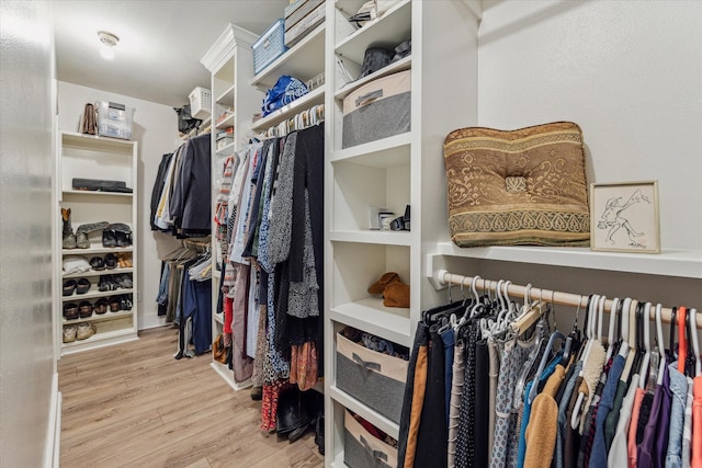 spacious closet featuring light hardwood / wood-style flooring