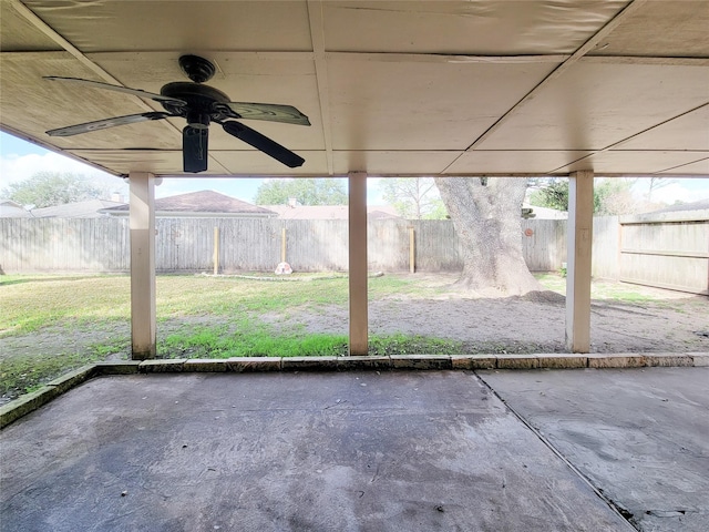 view of patio featuring ceiling fan