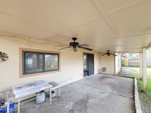 view of patio featuring ceiling fan