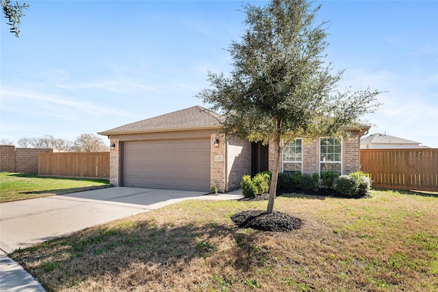 ranch-style house with a garage and a front yard