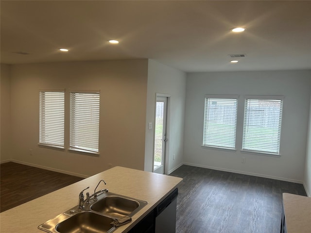 kitchen featuring dark wood-type flooring, dishwasher, and sink