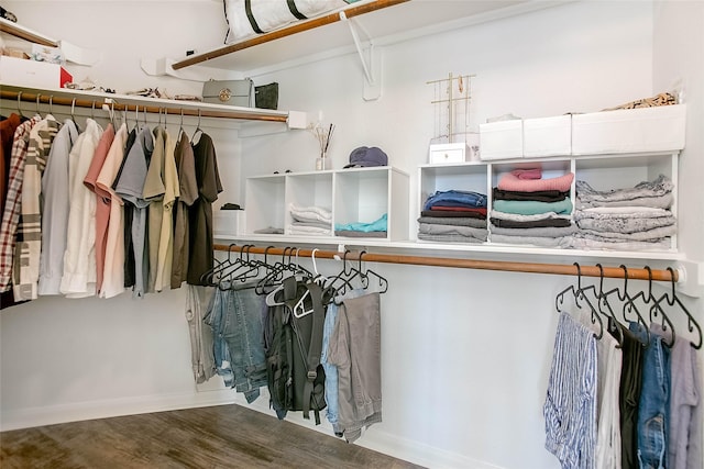 spacious closet featuring hardwood / wood-style flooring