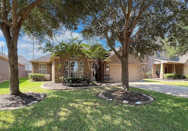 single story home featuring a garage and a front lawn