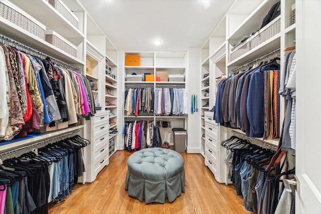 spacious closet with light hardwood / wood-style floors