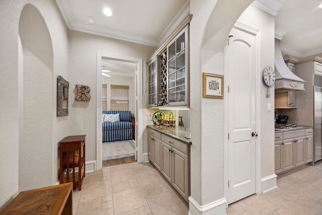 corridor featuring ornamental molding