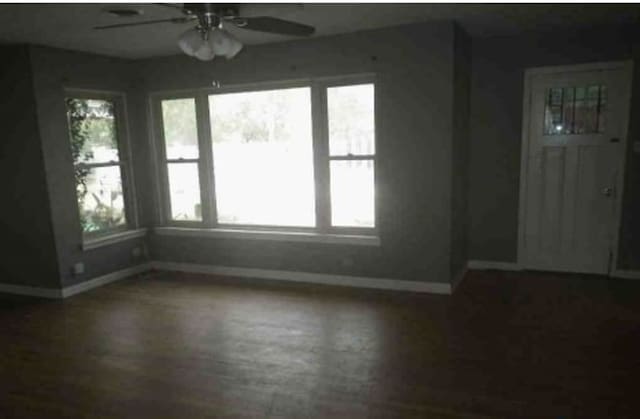 empty room featuring hardwood / wood-style flooring, ceiling fan, and plenty of natural light