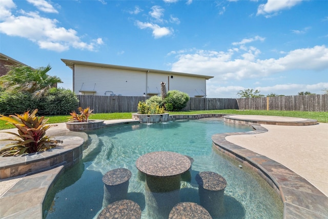 view of swimming pool featuring pool water feature