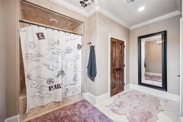 bathroom featuring crown molding and tile patterned flooring