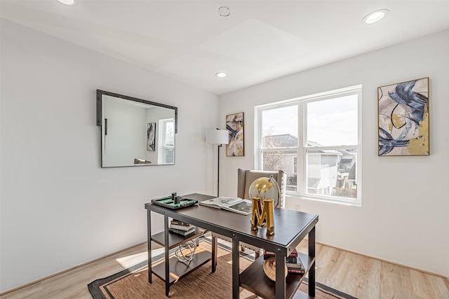 office area featuring light hardwood / wood-style floors