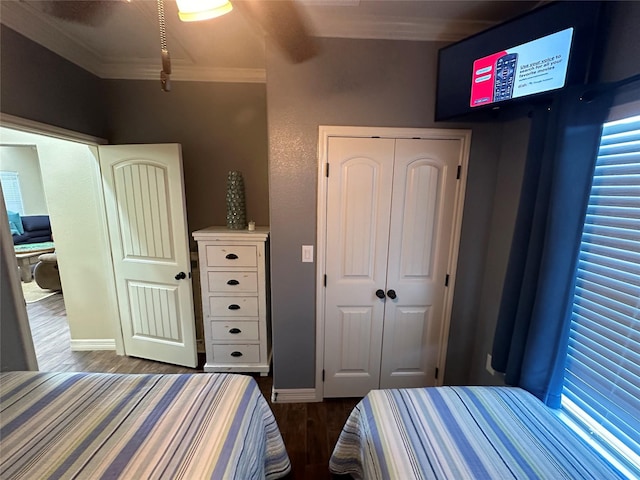 bedroom featuring dark hardwood / wood-style flooring and a closet