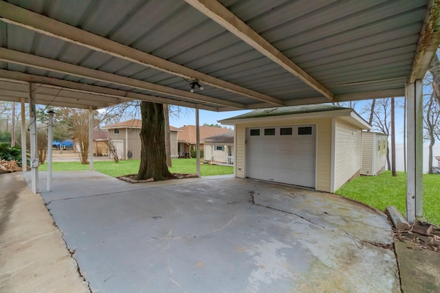 garage with a yard