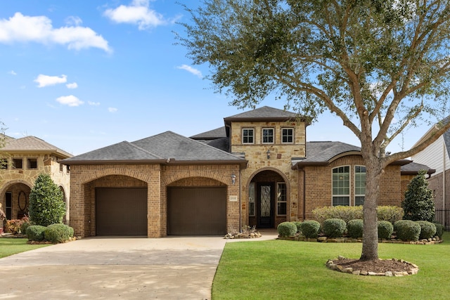 view of front facade with a garage and a front yard