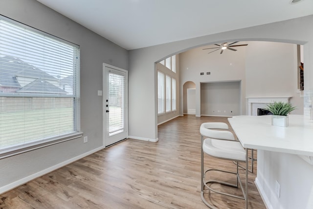 interior space featuring ceiling fan and light hardwood / wood-style floors