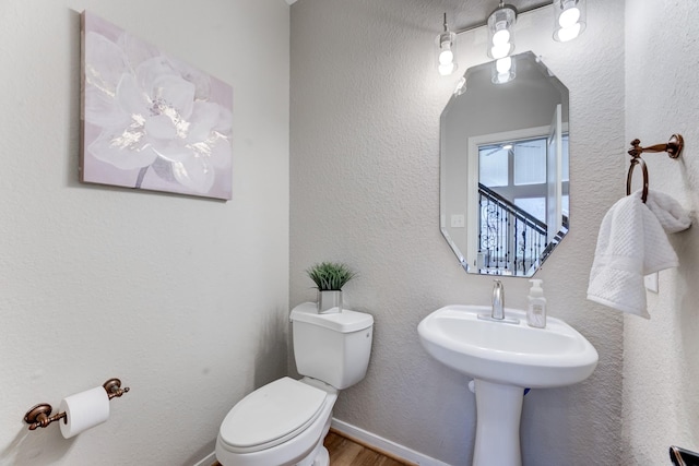 bathroom with wood-type flooring and toilet