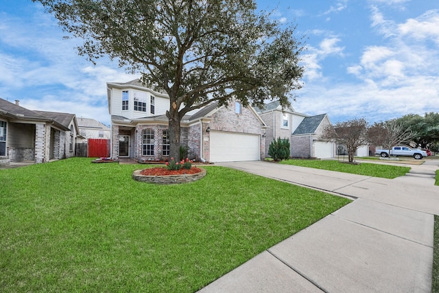 view of front facade featuring a garage and a front lawn