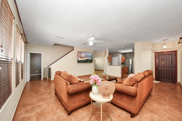 living room with ceiling fan