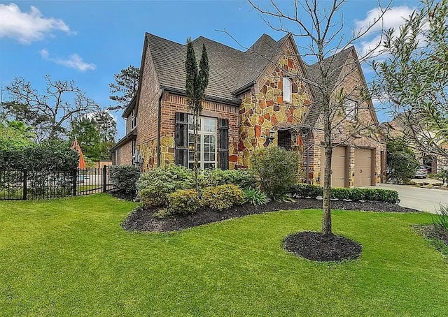 view of front of property with a garage and a front yard