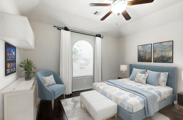 4715 Cedarfield Rd, Katy, TX 77494 - bedroom with wood finished floors, ceiling fan, and baseboards