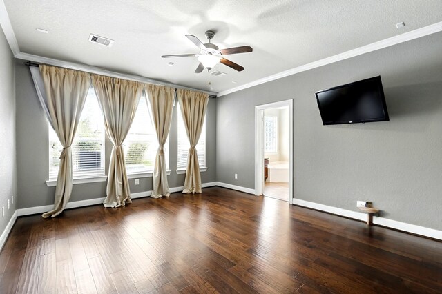 4715 Cedarfield Rd, Katy, TX 77494 - empty room with a ceiling fan, ornamental molding, wood finished floors, and baseboards