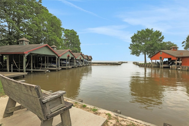 dock area with a water view