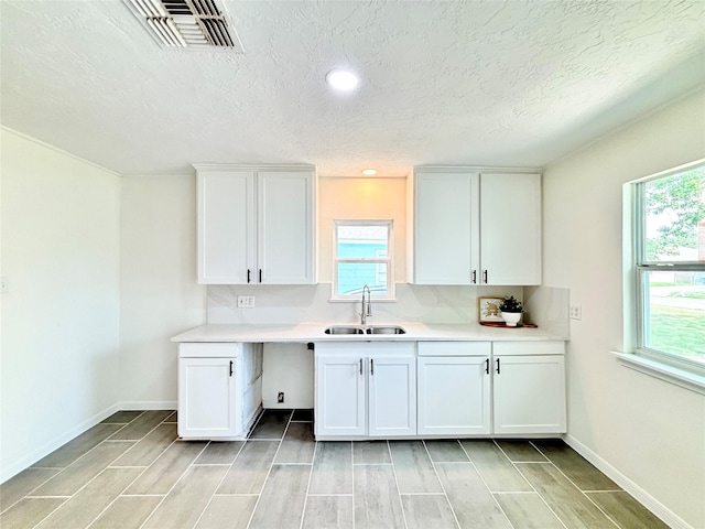 kitchen featuring white cabinetry, sink, and a textured ceiling