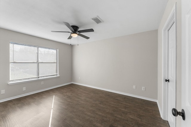 unfurnished bedroom with dark hardwood / wood-style floors and ceiling fan