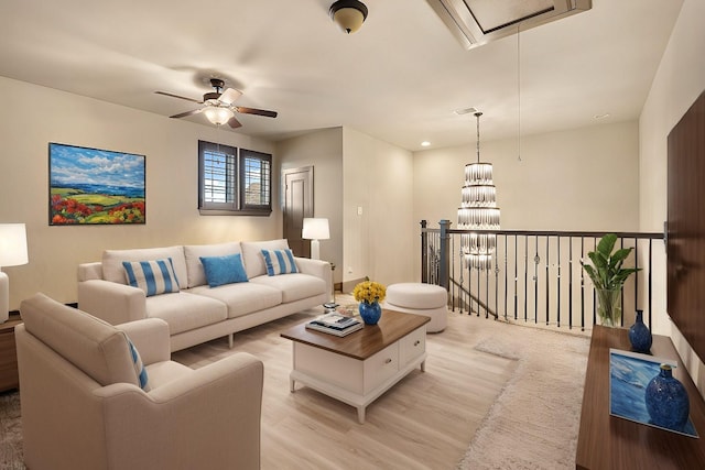 living room with ceiling fan