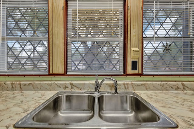 interior details with light countertops and a sink