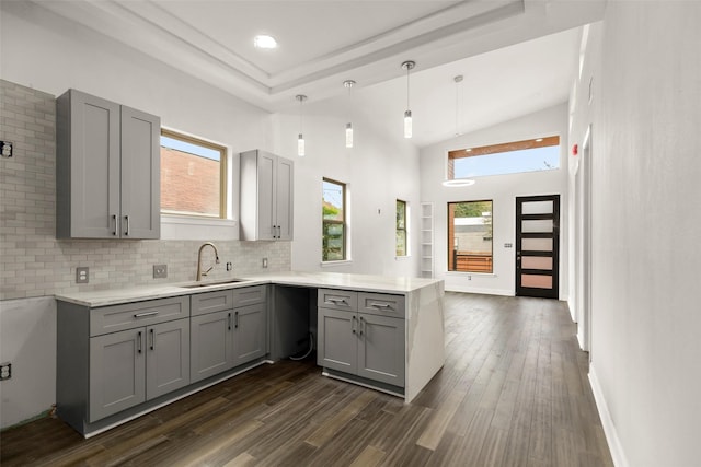 kitchen with gray cabinetry and sink