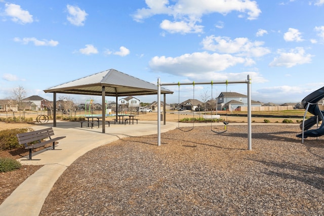 view of community featuring a gazebo and a playground