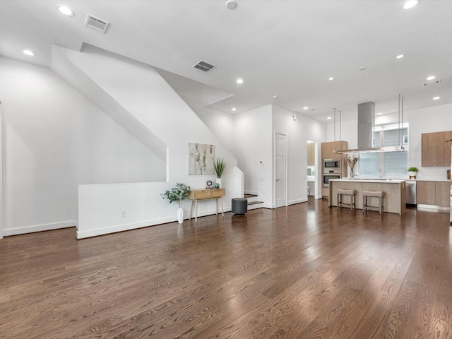 living room with dark wood-type flooring