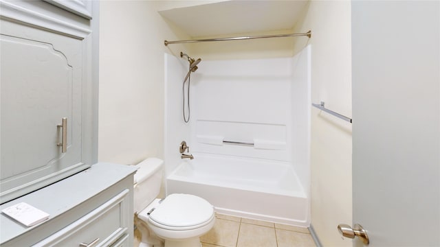 full bathroom featuring vanity, tile patterned floors, shower / bathtub combination, and toilet