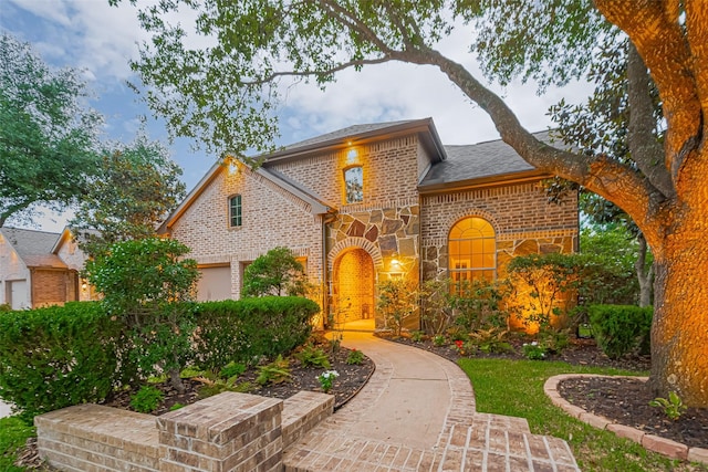 18415 Pin Oak Bend Dr, Cypress, TX 77433 - view of front of home featuring brick siding, stone siding, and roof with shingles