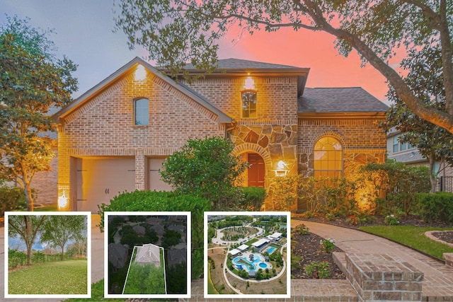 18415 Pin Oak Bend Dr, Cypress, TX 77433 - view of front of property with brick siding, a shingled roof, and a garage