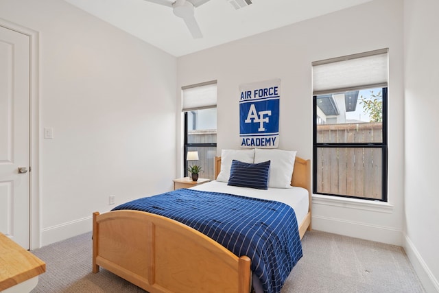 bedroom featuring carpet and ceiling fan