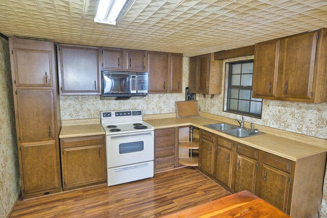 kitchen featuring sink, dark hardwood / wood-style floors, and electric stove