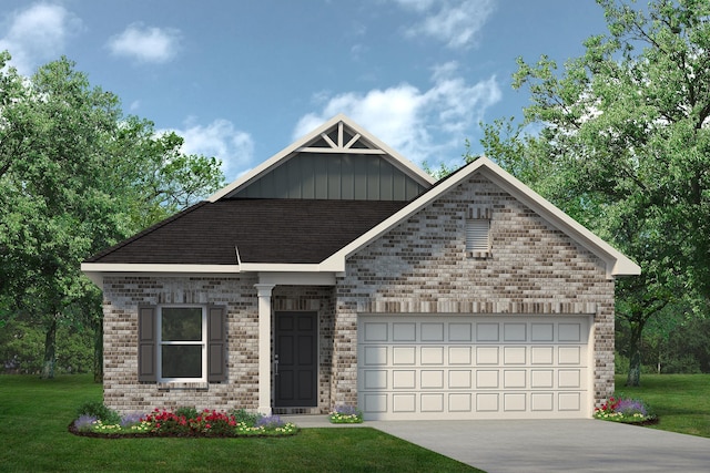 view of front of property featuring a garage and a front lawn