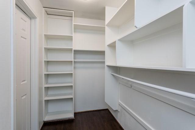 spacious closet with dark hardwood / wood-style flooring