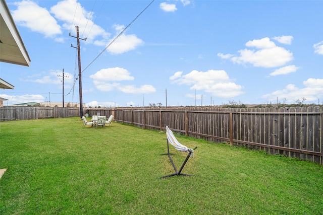 view of yard with a fenced backyard