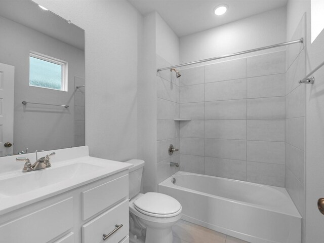 29651 Bur Creek Ln, Fulshear, TX 77441 - full bathroom with toilet, vanity, shower / tub combination, and tile patterned floors