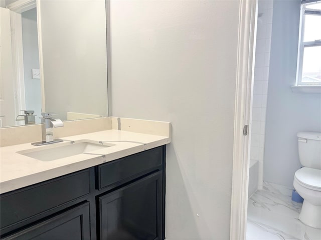 full bathroom featuring vanity, shower / bathtub combination, and toilet