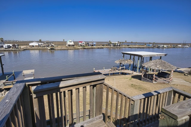 view of dock with a water view